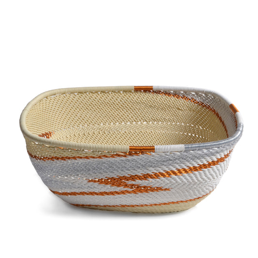 Bridge for Africa Fair Trade Zulu Telephone Wire 6.5-inch Square Bowl, Each One Unique, Silver Sea