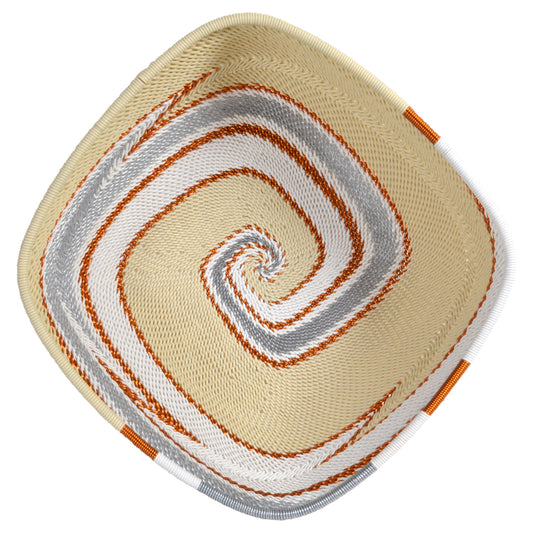 Bridge for Africa Fair Trade Zulu Telephone Wire 6.5-inch Square Bowl, Each One Unique, Silver Sea
