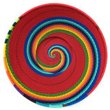 Fair Trade Zulu Telephone Wire 8-inch Round Pedestal Bowl, Red Rainbow