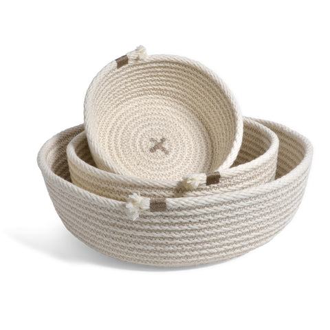 Brklyn Home Handmade Rope Low Nesting Baskets, Set of 3, White/Taupe