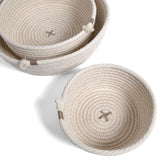 Brklyn Home Handmade Rope Low Nesting Baskets, Set of 3, White/Taupe