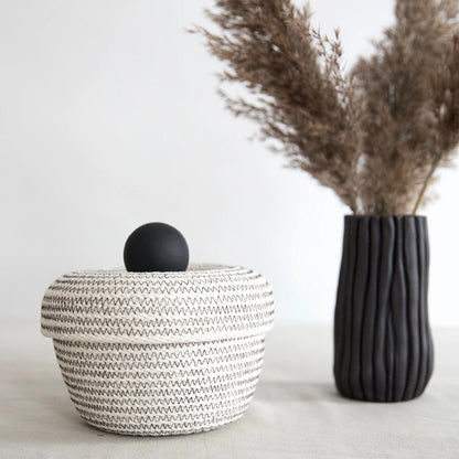 Brklyn Home 6-inch Lidded Rope Basket, White/Black
