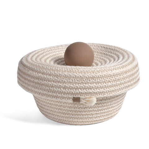 Brklyn Home 6-inch Lidded Rope Basket, White/Taupe