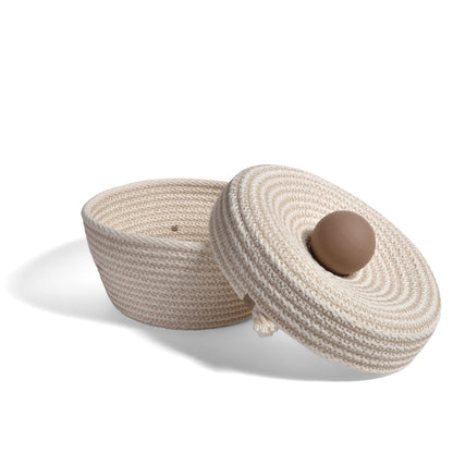 Brklyn Home 6-inch Lidded Rope Basket, White/Taupe