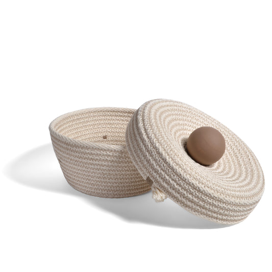 Brklyn Home 6-inch Lidded Rope Basket, White/Taupe