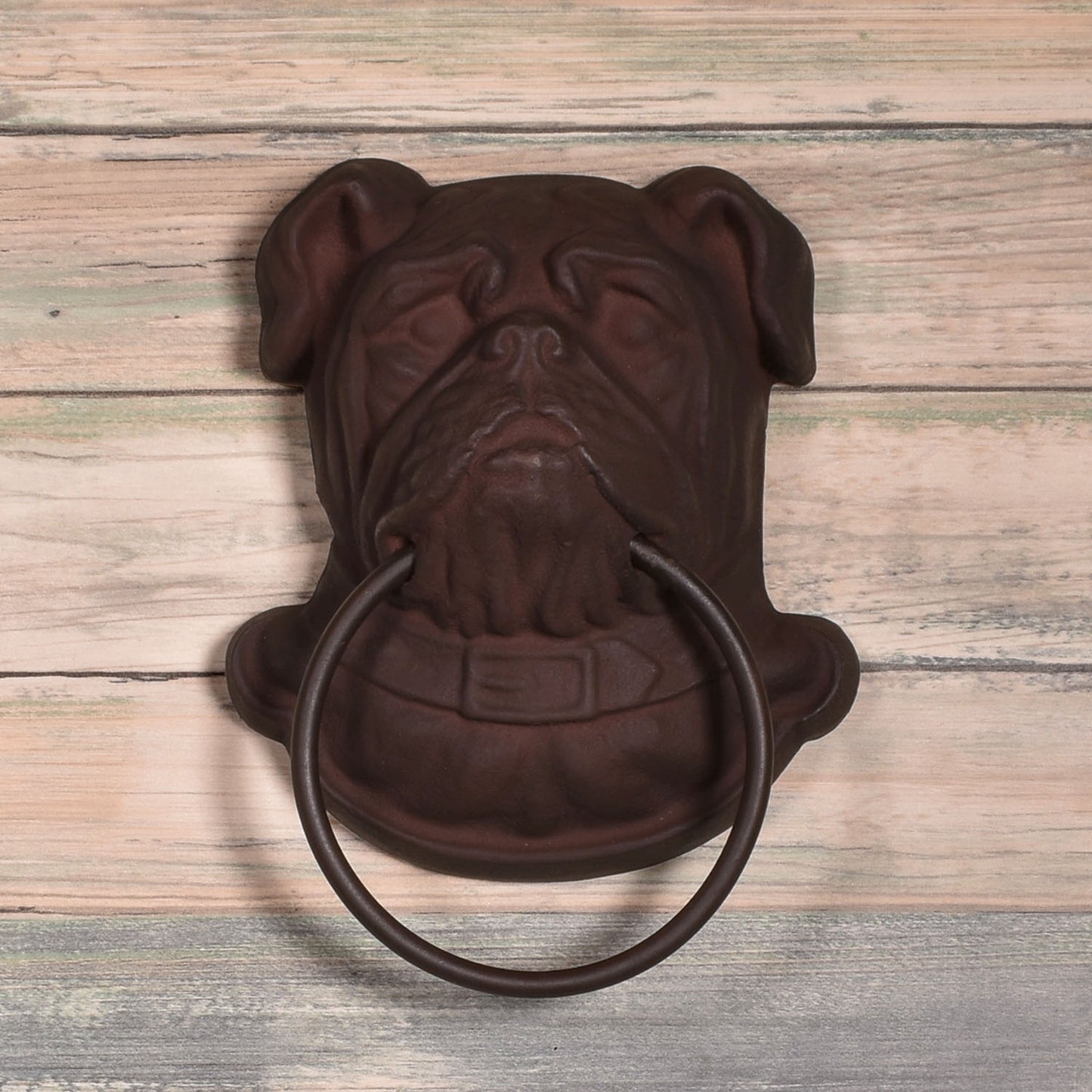 Cast Iron Bulldog Towel Ring, Rust