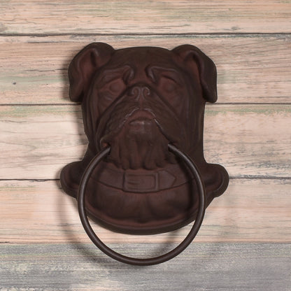 Cast Iron Bulldog Towel Ring, Rust