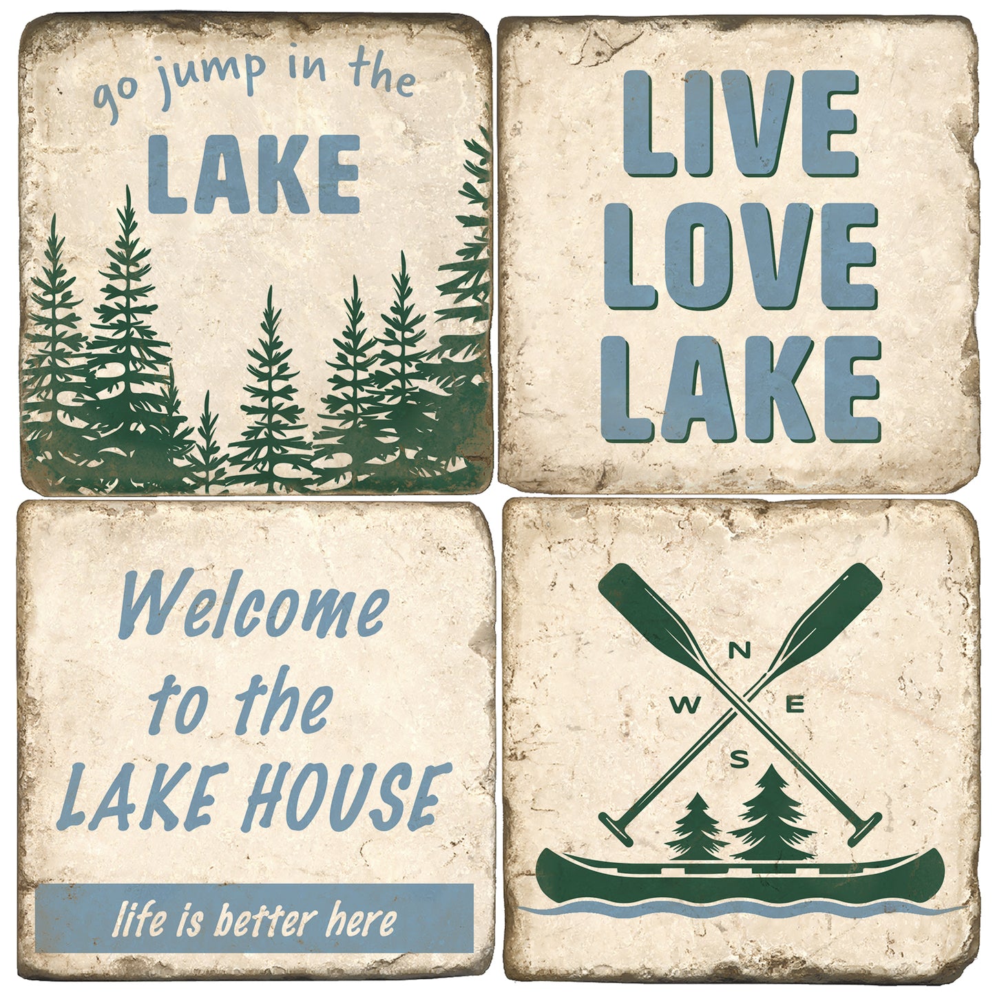 Lake House Tumbled Marble Coasters, Set of 4
