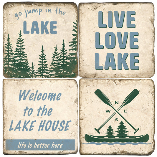 Lake House Tumbled Marble Coasters, Set of 4