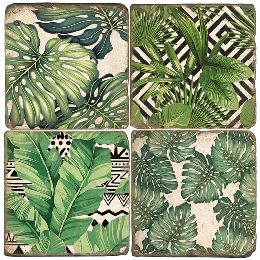 Boho Palms Tumbled Marble Coasters, Set of 4