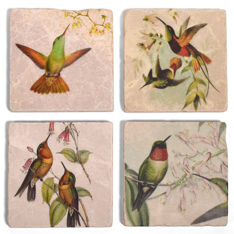 Studio Vertu Hummingbirds Tumbled Marble Coasters, Set of 4