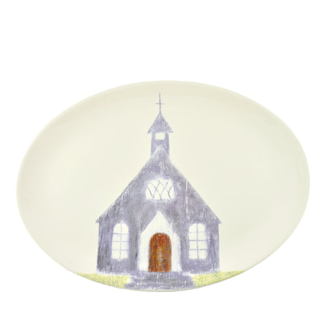 Creative Co-Op Church 13-inch Oval Dolomite Platter