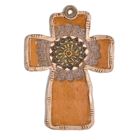 Laurie Pollpeter Eskenazi Ceramic Wall Cross with Black Medallion