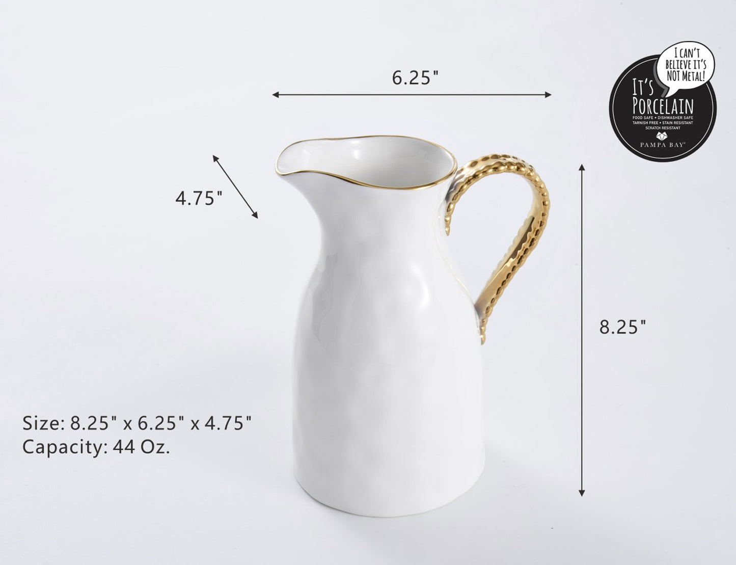 Pampa Bay Golden Salerno 44-oz. Porcelain Pitcher, White/Gold