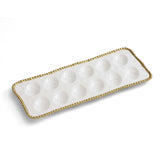 Pampa Bay Golden Salerno Porcelain Deviled Egg Tray with Titanium Beaded Trim, White/Gold