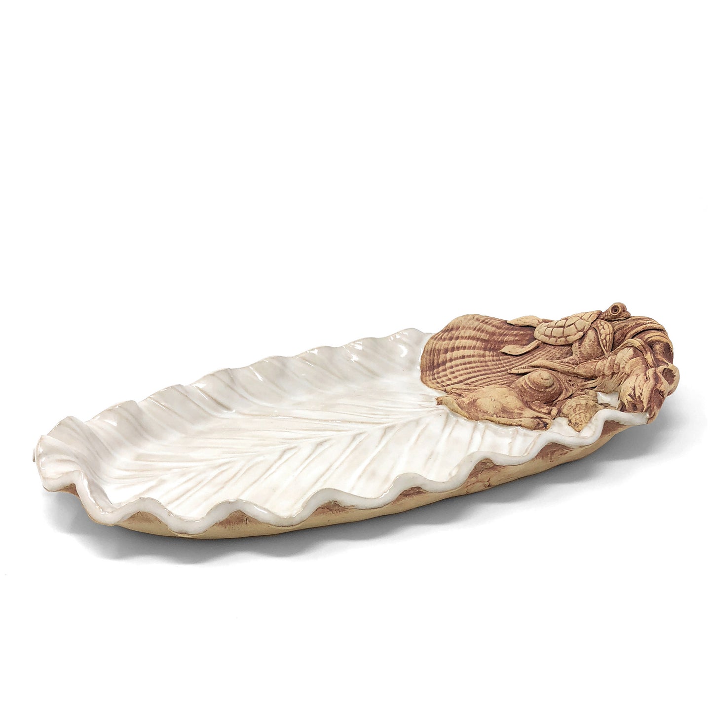 Charlestown Porcelaine Palm Leaf with Sea Creatures 12-inch Oval Tray