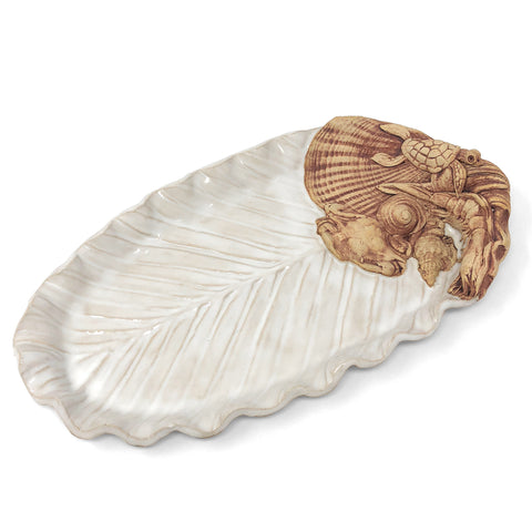 Charlestown Porcelaine Palm Leaf with Sea Creatures 12-inch Oval Tray