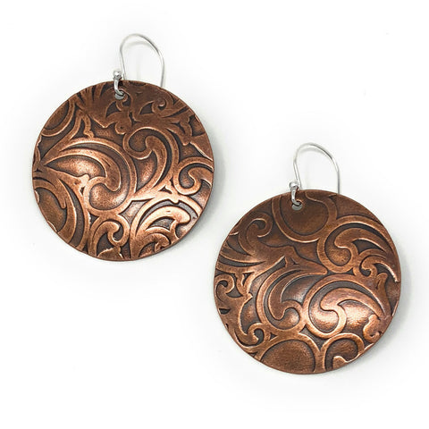 Copper Relics Handmade 1.25-inch Round Paisley Earrings