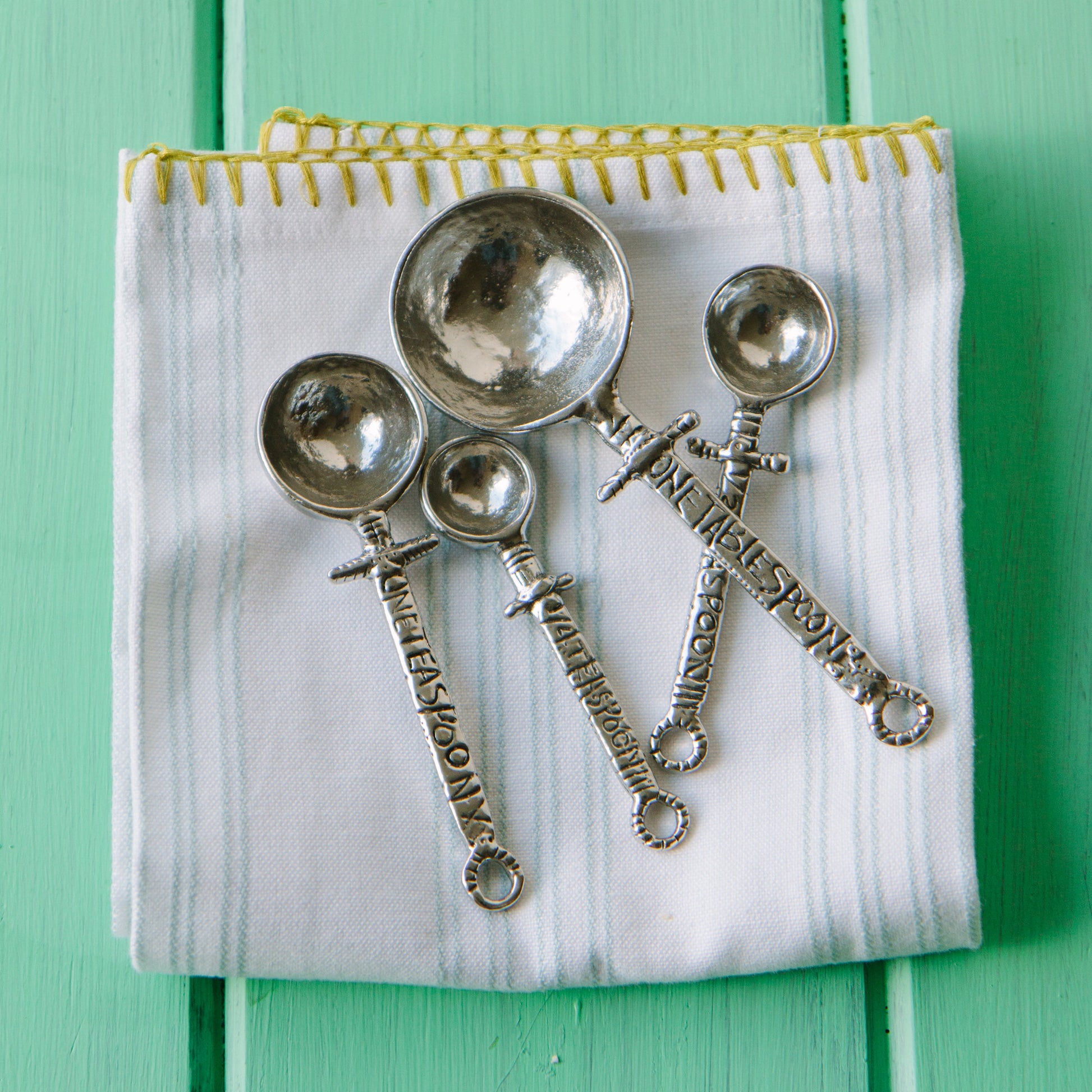 Crosby & Taylor Celtic Artisan Pewter Measuring Cups and Spoons with Display Post, 9-piece Set, Handmade in the USA