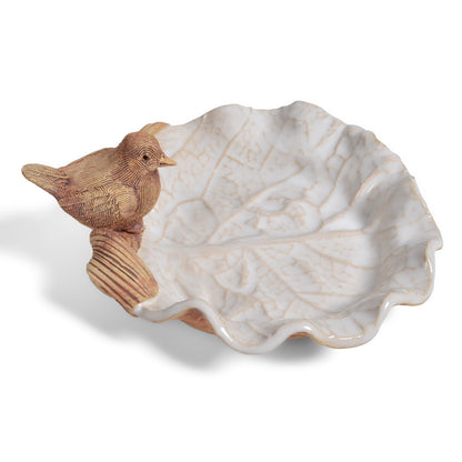 Charlestown Porcelaine Bird on Leaf 6-inch Shallow Dish for Candy, Nuts, or Soap