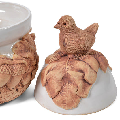 Charlestowne Porcelaine Handmade Bird on Oak Leaves Sugar Bowl