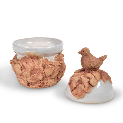 Charlestowne Porcelaine Handmade Bird on Oak Leaves Sugar Bowl