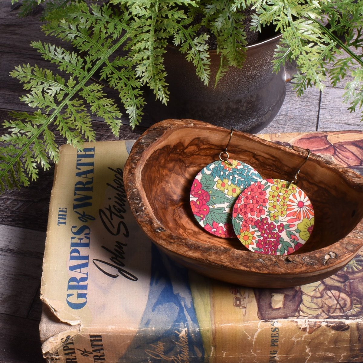 Cicada Design Wooden Circle Earrings with Liberty London Margaret Annie B Fabric