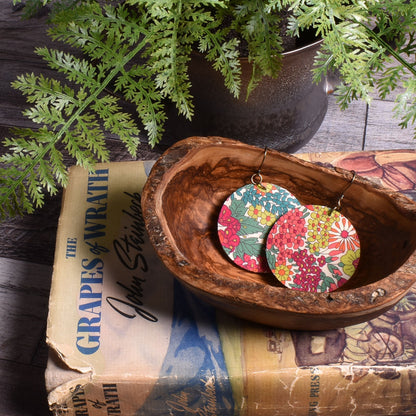 Cicada Design Wooden Circle Earrings with Liberty London Margaret Annie B Fabric