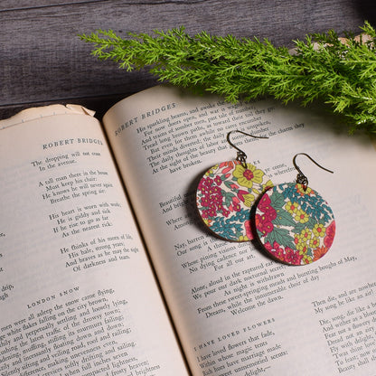 Cicada Design Wooden Circle Earrings with Liberty London Margaret Annie B Fabric