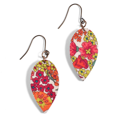 Cicada Design Wooden Teardrop Earrings with Liberty London Margaret Annie B Fabric