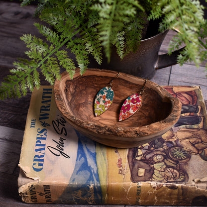 Cicada Design Wooden Teardrop Earrings with Liberty London Margaret Annie B Fabric