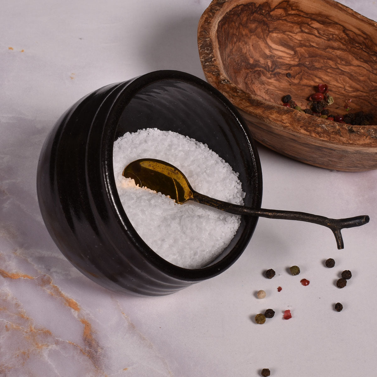 Clay Path Studio Handmade American Pottery Open Salt Cellar, Espresso