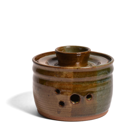 Clay Path Studio Handmade American Pottery Garlic Keeper Jar, Artichoke Green