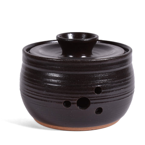 Clay Path Studio Handmade Pottery Garlic Keeper Jar, Espresso