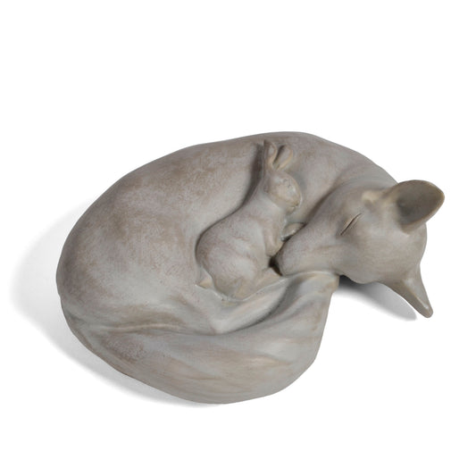Creative Co-Op Sleeping Fox and Rabbit 7-inch Resin Figurine, Cement Gray