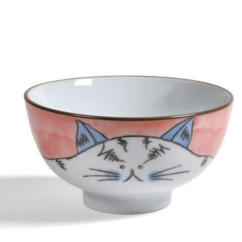 Creative Co-Op Hand-Painted Cat 4.5-inch Stoneware Bowl, Pink