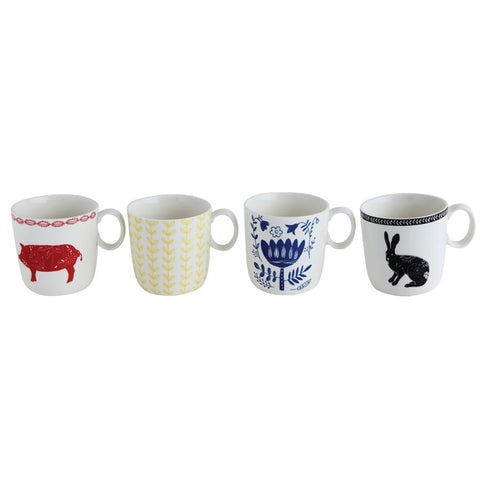 Creative Co-Op Hand Painted Stoneware Mugs, Set of 4