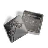 Crosby & Taylor Dragonfly and Dandelion Tiny Pewter Sentiment Box Open