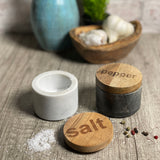 Creative Co-Op Black & White Marble Salt & Pepper Pots with Wood Lids