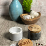 Creative Co-Op Black & White Marble Salt & Pepper Pots with Wood Lids