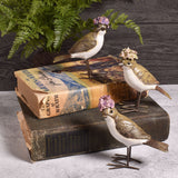 Painted Resin 4-1/4-inch Bird Figurines with Flower Hats, Set of 3