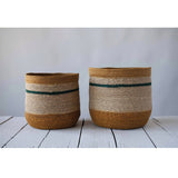 Creative Co-op Handwoven Natural Seagrass Striped Baskets, Set of 2, Multicolor
