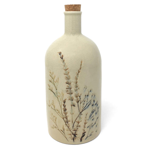 Creative Co-Op 8-1/2-inch Floral Ceramic Bottle with Crackle Glaze and Cork Stopper