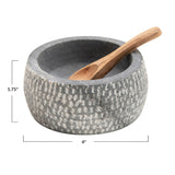Creative Co-Op 4-inch Carved Granite Bowl with Wooden Spoon, Gray