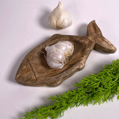 Hand-Carved 8 x 4-inch Mango Wood Decorative Fish-Shaped Dish, Each One Unique