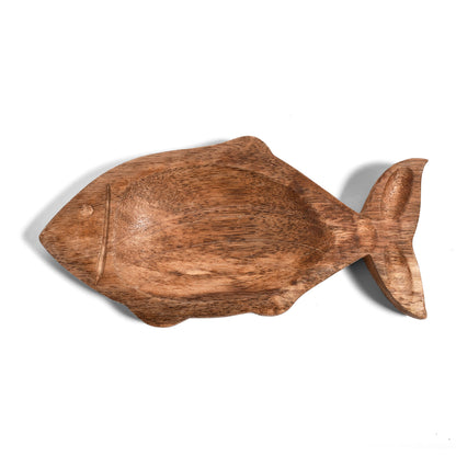 Hand-Carved 8 x 4-inch Mango Wood Decorative Fish-Shaped Dish, Each One Unique