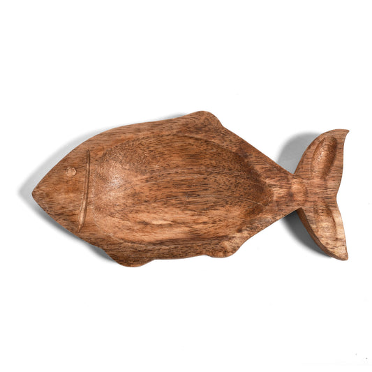 Hand-Carved 8 x 4-inch Mango Wood Decorative Fish-Shaped Dish, Each One Unique