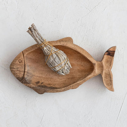 Hand-Carved 8 x 4-inch Mango Wood Decorative Fish-Shaped Dish, Each One Unique