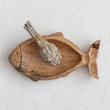 Hand-Carved 8 x 4-inch Mango Wood Decorative Fish-Shaped Dish, Each One Unique