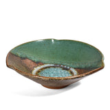 Dock 6 Pottery Handmade Pinched Rim Bowl with Fused Glass, Green/Copper, Large